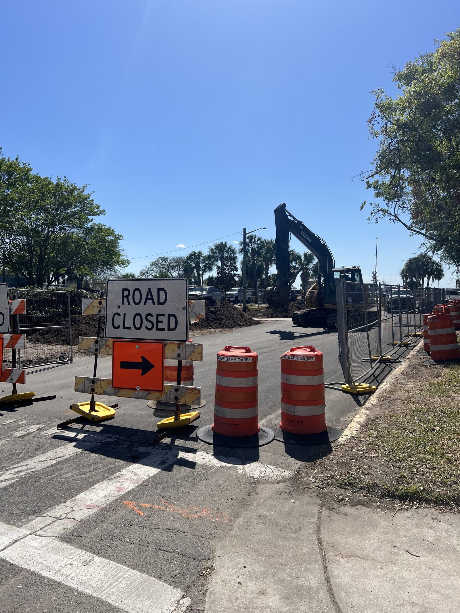 Road closed for underground electrical excavation — City of Fernandina project by Trade Pro Services